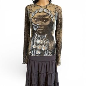 Vintage Portrait Mesh Top Jean Paul Gaultier Style Y2K